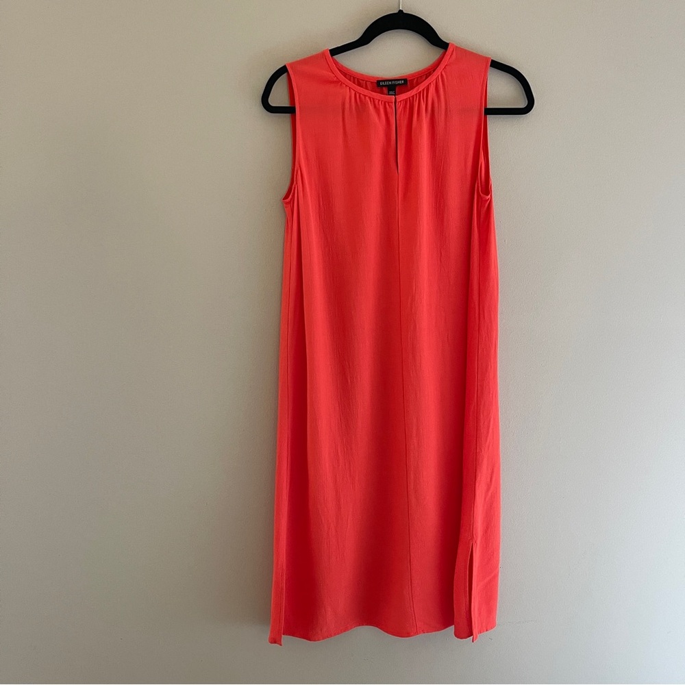 Eileen Fisher Orange Shift Dress Size Small Tencel Viscose Lagenlook